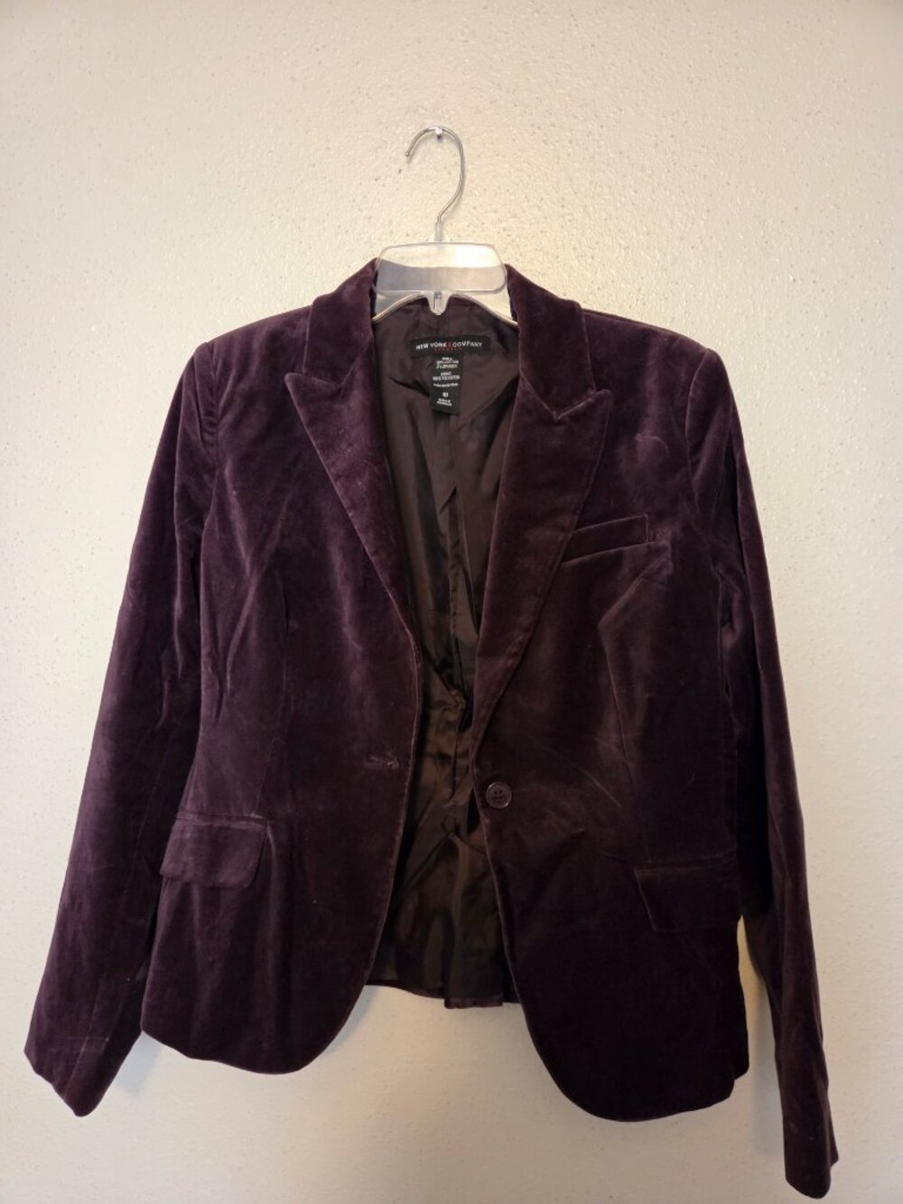 New York & Company Purple Velvet Blazer Size 10 Stretch Jacket